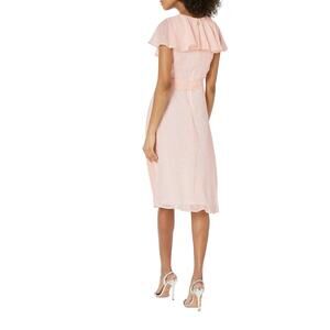 Pink Chiffon Surplice Neck Midi Dress S Pink White Ruffle Coquette Fairy Lux NWT